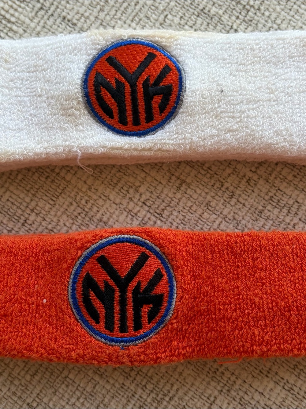 adidas Terry NY Knicks Sweatbands — White and Orange with Blue/Black logo